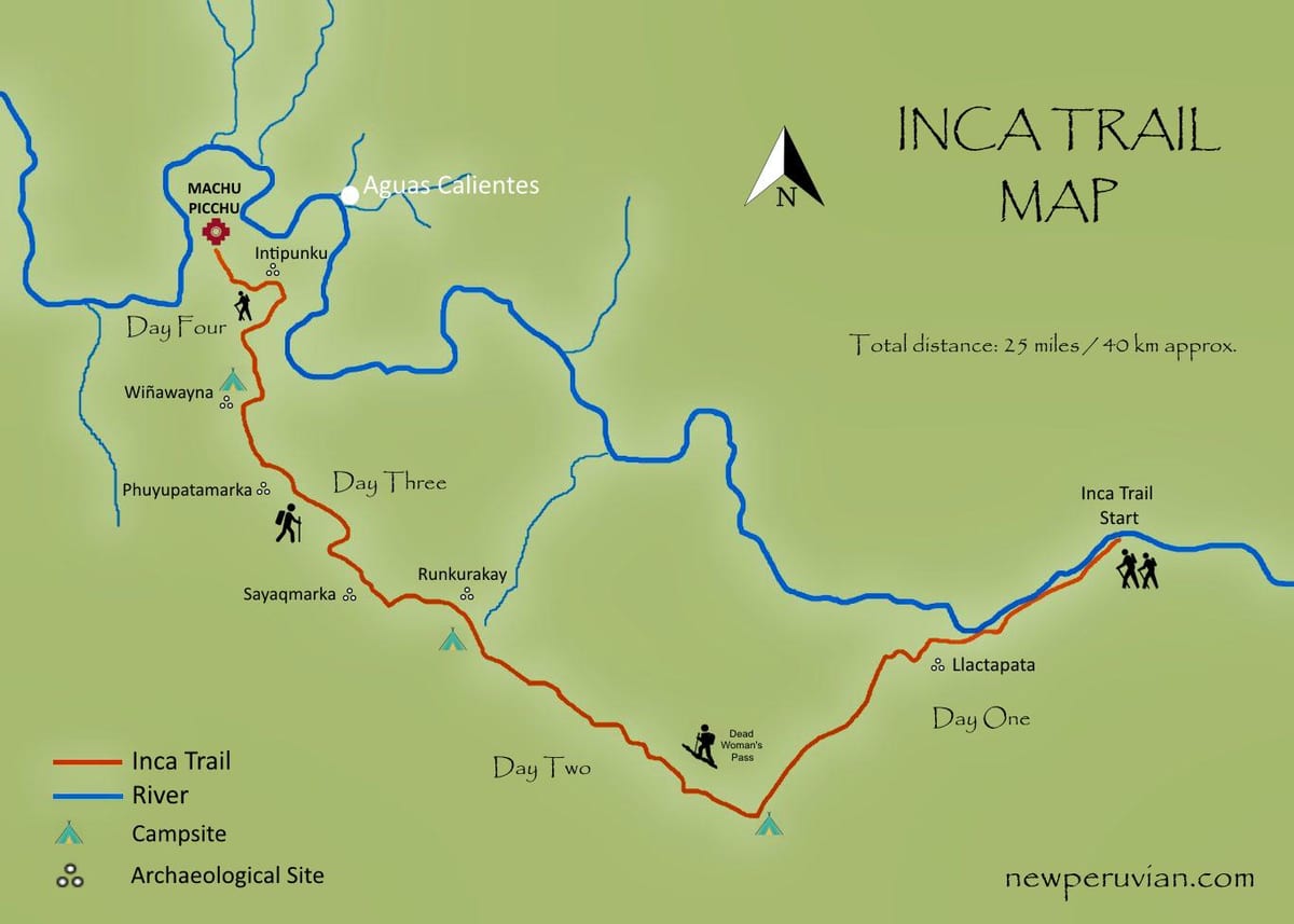 რუკა inca ბილიკი პერუს